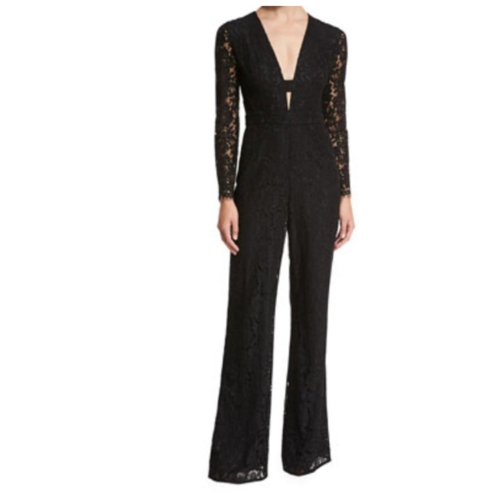Diane von Furstenberg Kyara Long-Sleeve Lace Jumpsuit Black Womens Size 4 FLAW